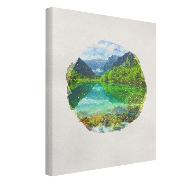 Billeder landskaber WaterColours - Mountain Lake With Mirroring
