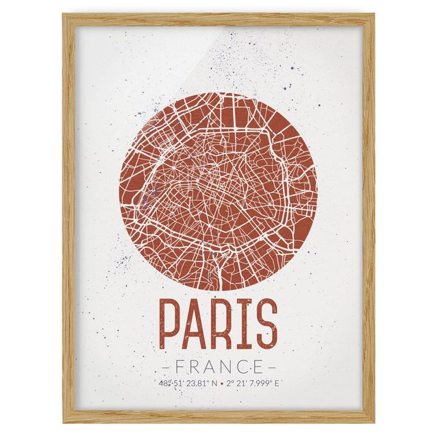 Indrammede plakater verdenskort City Map Paris - Retro