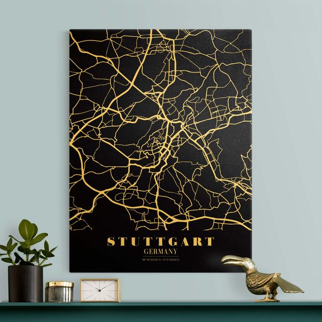 Billeder verdenskort Stuttgart City Map - Classic Black