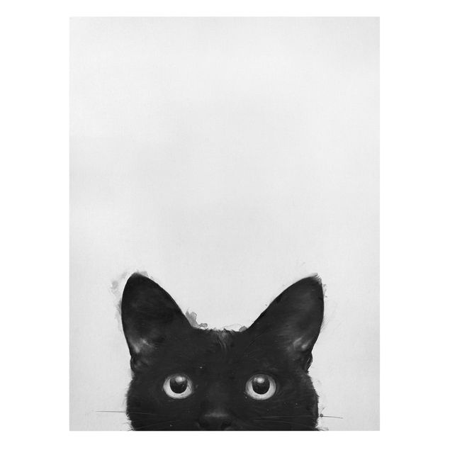 Billeder på lærred sort og hvid Illustration Black Cat On White Painting