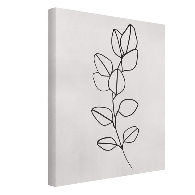 Billeder på lærred blomster Line Art Branch Leaves Black And White