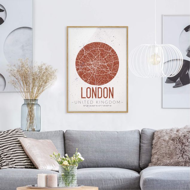 Indrammede plakater sort og hvid City Map London - Retro