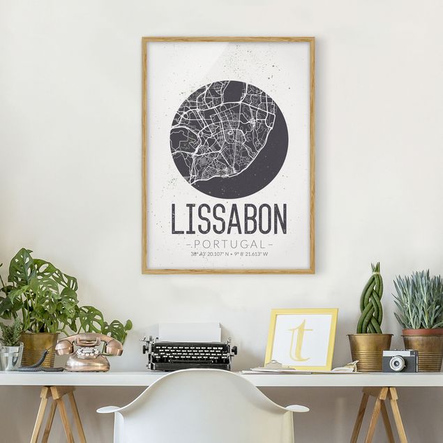 Indrammede plakater verdenskort Lisbon City Map - Retro