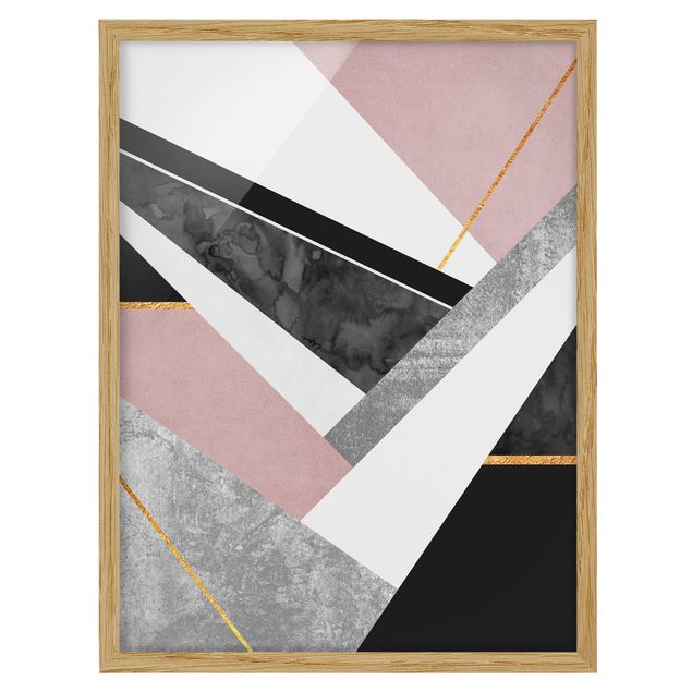 Billeder kunsttryk Black And White Geometry With Gold