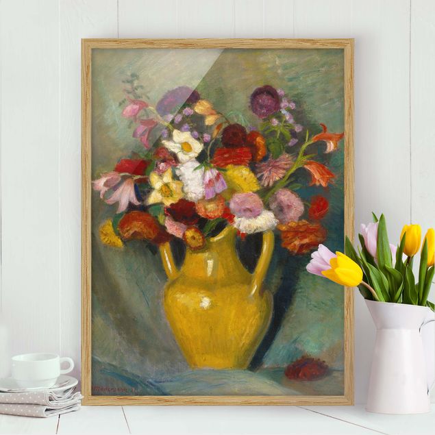 Indrammede plakater strande Otto Modersohn - Colourful Bouquet in Yellow Clay Jug