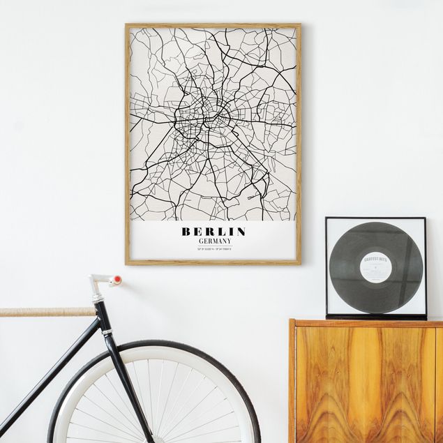 Indrammede plakater sort og hvid Berlin City Map - Classic