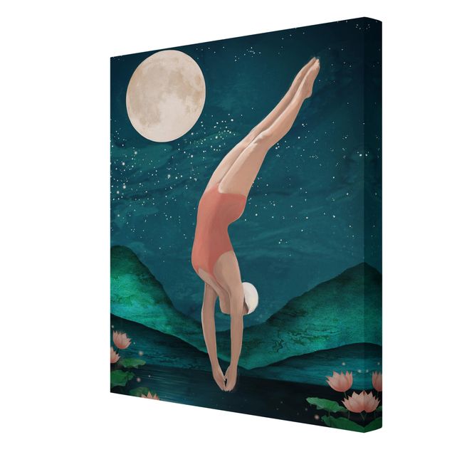 Billeder blå Illustration Bather Woman Moon Painting