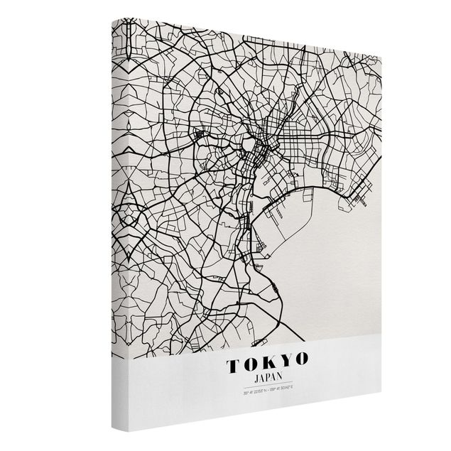 Billeder på lærred sort og hvid Tokyo City Map - Classic