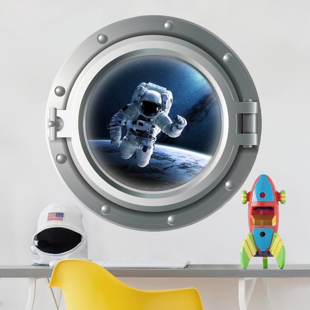 Wallstickers rummet 3D porthole - astronaut in space