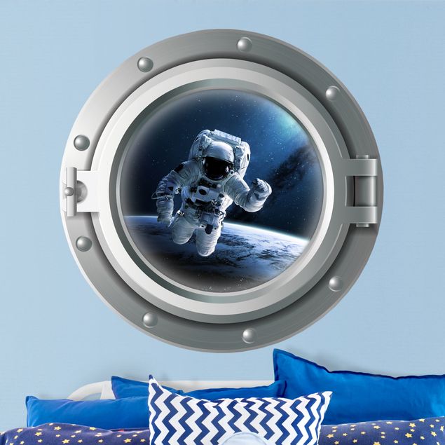 Børneværelse deco 3D porthole - astronaut in space