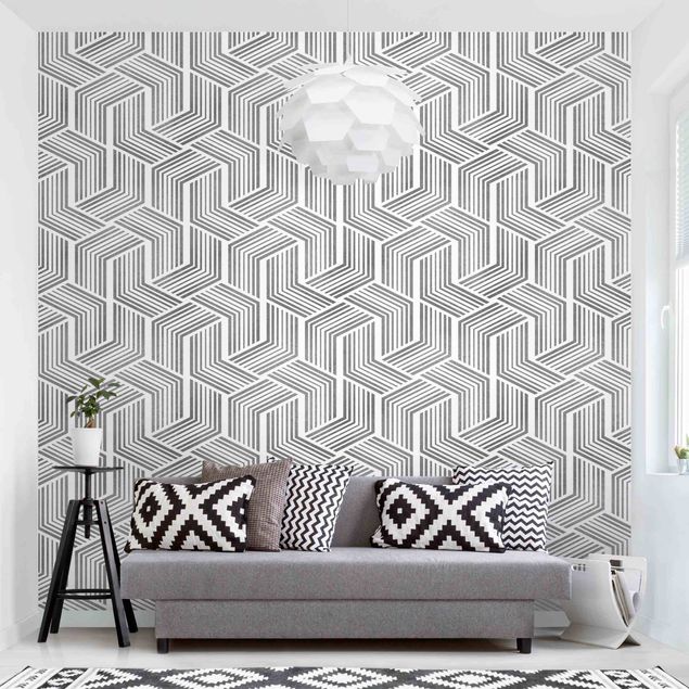 3d tapet 3D Pattern With Stripes In Silver