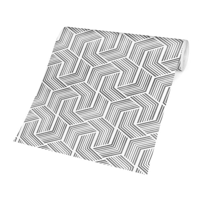 Moderne tapet 3D Pattern With Stripes In Silver
