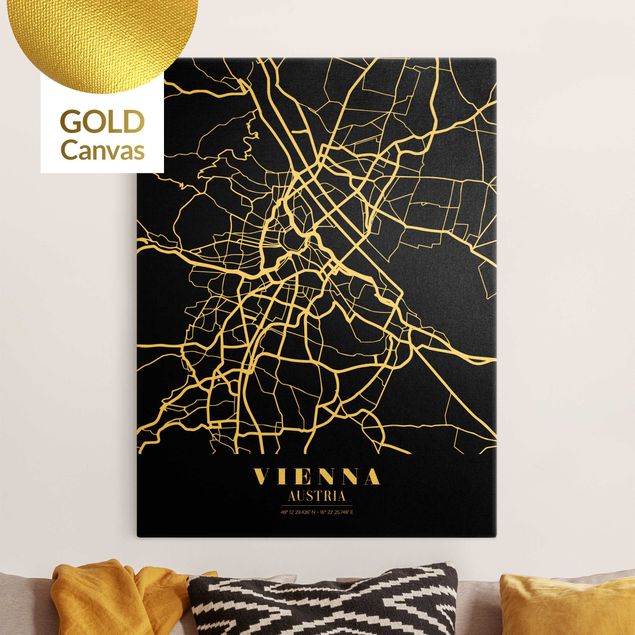 Billeder på lærred sort og hvid Vienna City Map - Classic Black