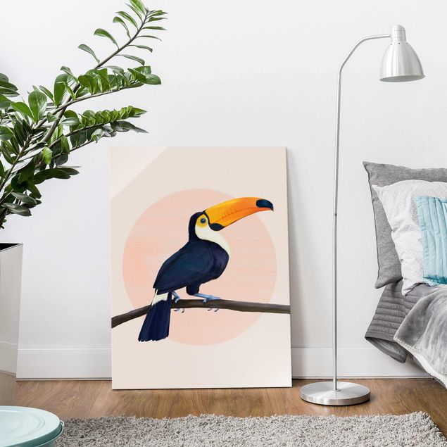 Glasbilleder dyr Illustration Bird Toucan Painting Pastel