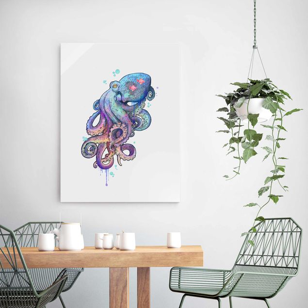 køkken dekorationer Illustration Octopus Violet Turquoise Painting