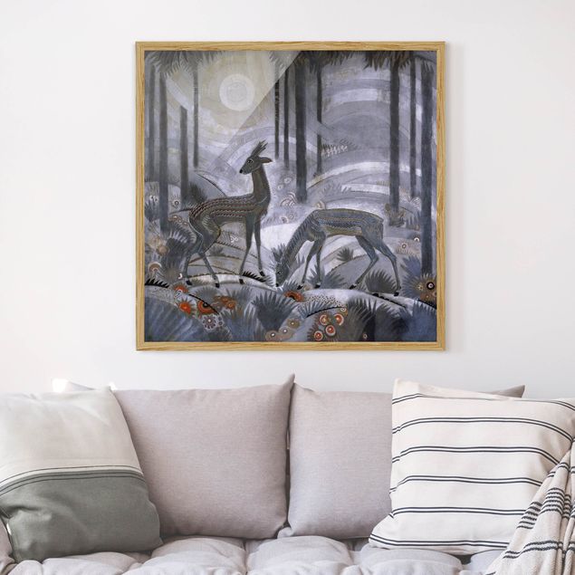 Kunst stilarter Jean Dunand - Gazelles – Lacquered Wood Panel