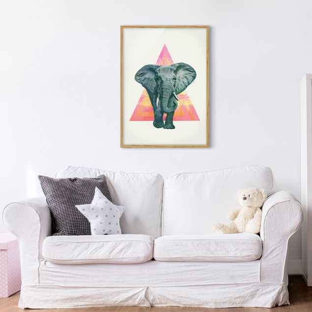 Indrammede plakater dyr Illustration Elephant Front Triangle Painting