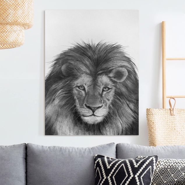 Billeder sort og hvid Illustration Lion Monochrome Painting