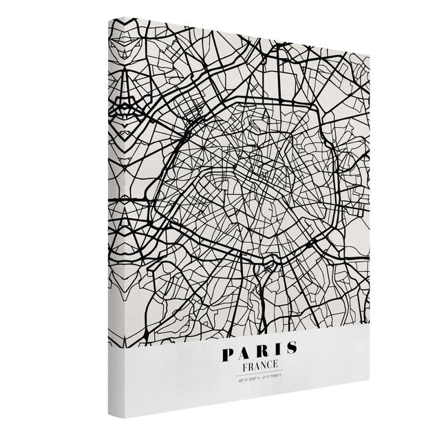 Billeder på lærred sort og hvid Paris City Map - Classic