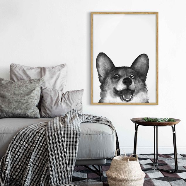 Billeder hunde Illustration Dog Corgi Black And White Painting
