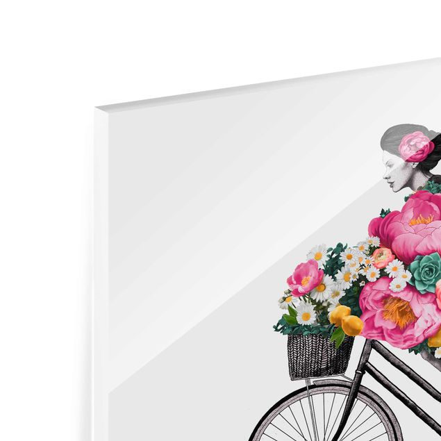 Billeder Laura Graves Art Illustration Woman On Bicycle Collage Colourful Flowers