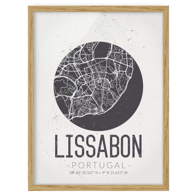 Indrammede plakater ordsprog Lisbon City Map - Retro