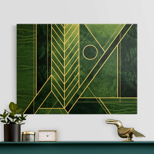 Billeder på lærred kunsttryk Golden Geometry - Emerald