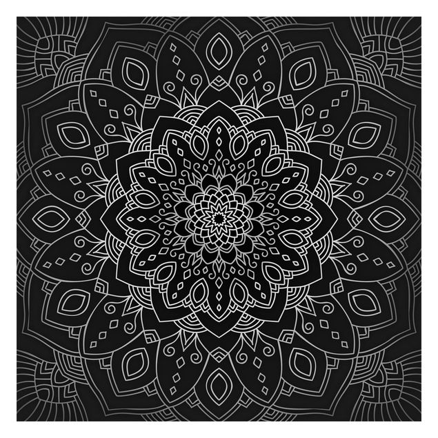 Tapet Mandala Flower Pattern Silver Black