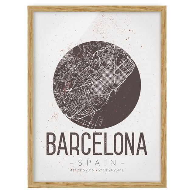 Indrammede plakater ordsprog Barcelona City Map - Retro
