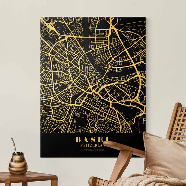 køkken dekorationer Basel City Map - Classic Black