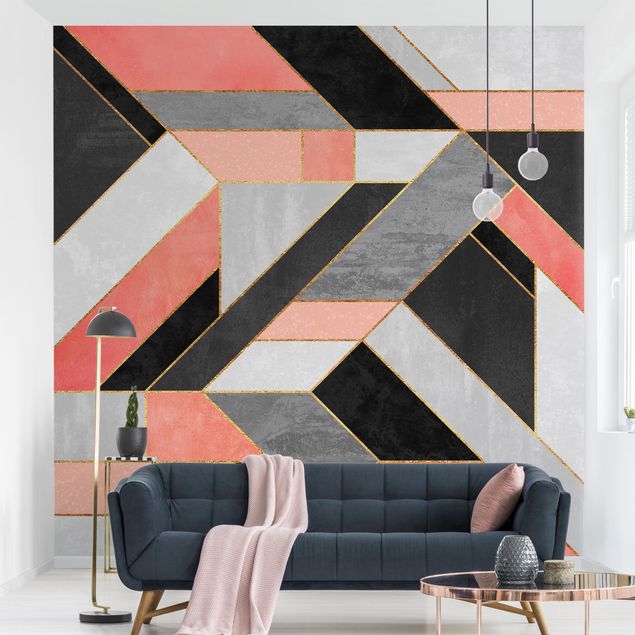 Tapet moderne Geometry Pink And Gold