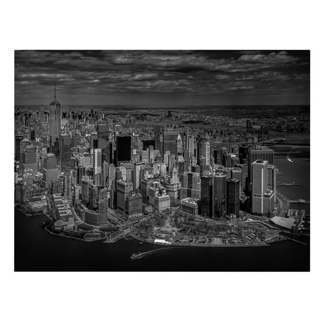 Billeder på lærred sort og hvid New York - Manhattan From The Air