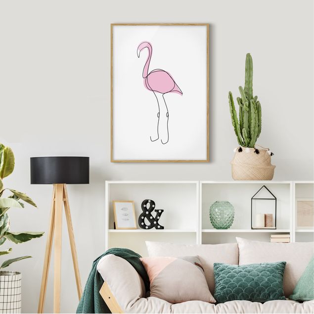 Indrammede plakater dyr Flamingo Line Art