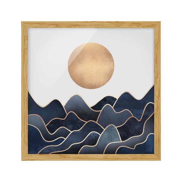 Indrammede plakater abstrakt Golden Sun Blue Waves