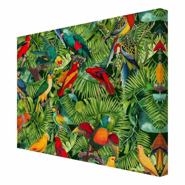 Billeder blomster Colourful Collage - Parrots In The Jungle