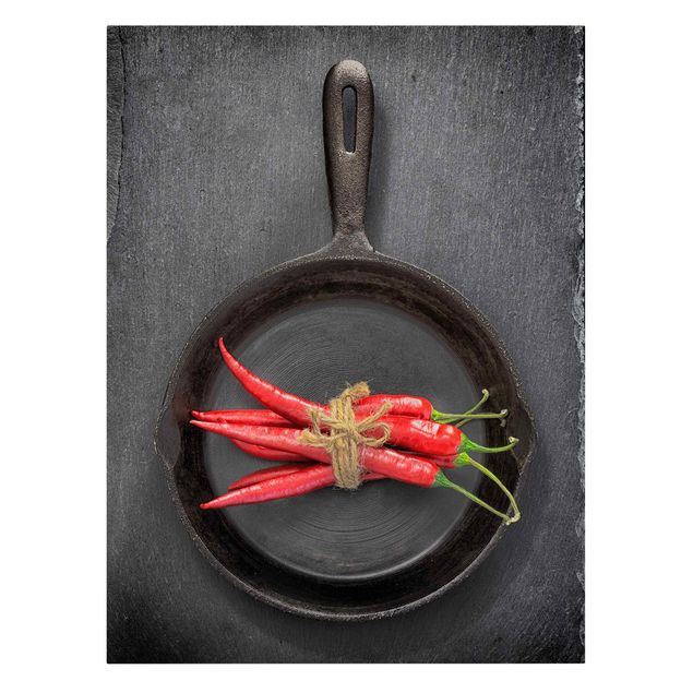 Billeder på lærred krydderier og urter Red Chili Bundles In Pan On Slate