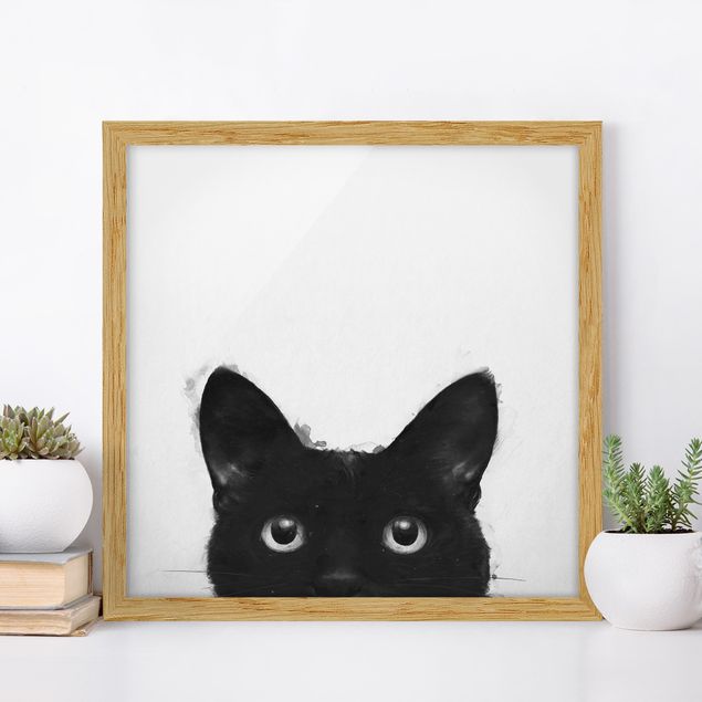 køkken dekorationer Illustration Black Cat On White Painting