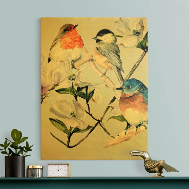 Billeder moderne Clolourful Birds On The Branch Of A Magnolia I