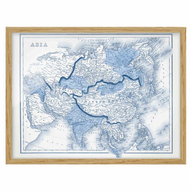 Billeder verdenskort Map In Blue Tones - Asia