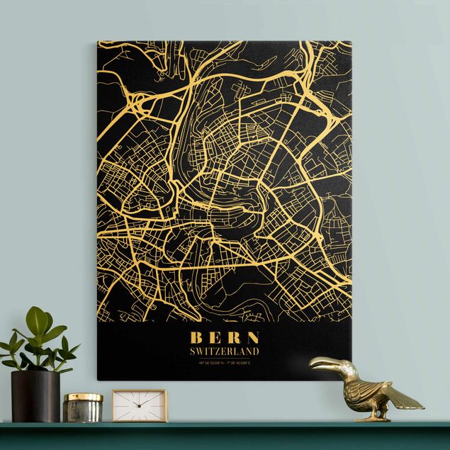 Billeder verdenskort Bern City Map - Classic Black