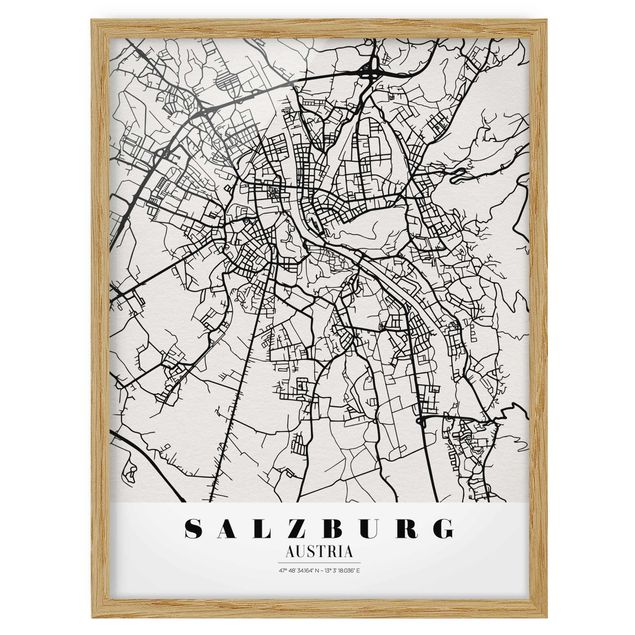 Indrammede plakater ordsprog Salzburg City Map - Classic