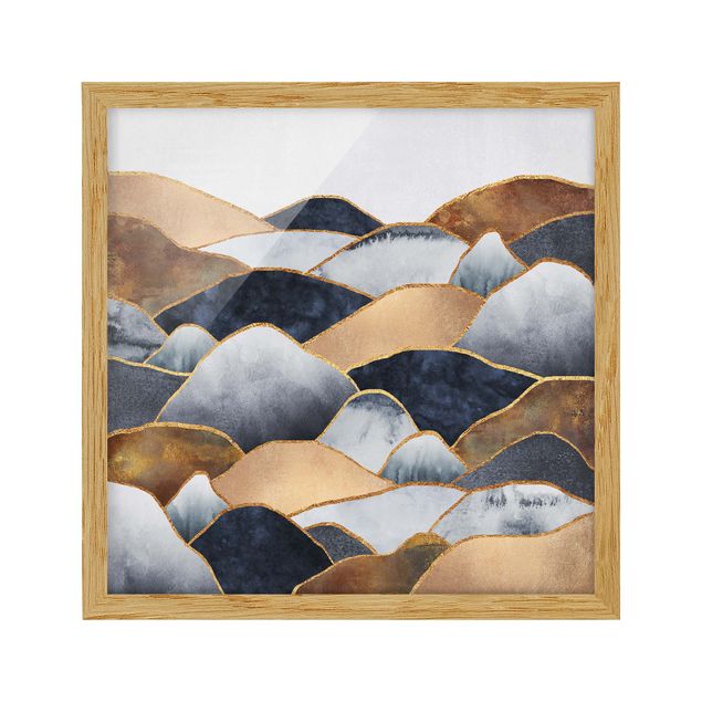 Indrammede plakater landskaber Golden Mountains Watercolour