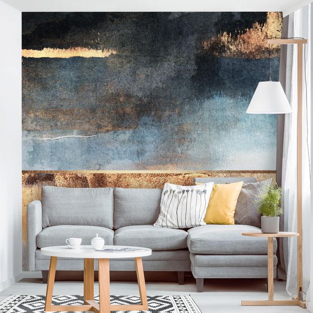Tapet moderne Abstract Lakeshore In Gold