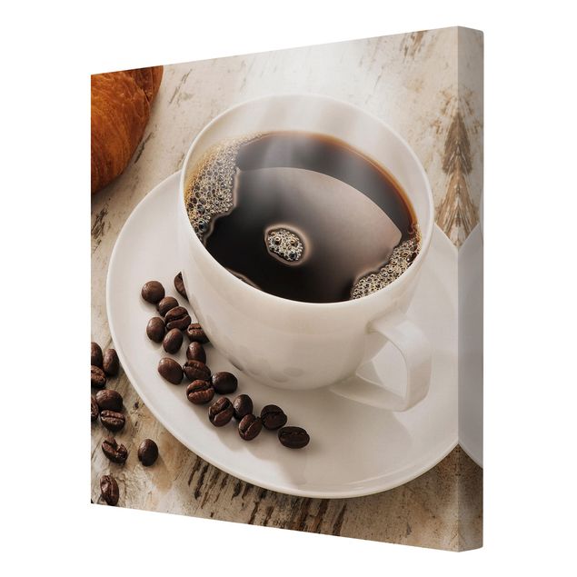 Billeder på lærred Steaming coffee cup with coffee beans