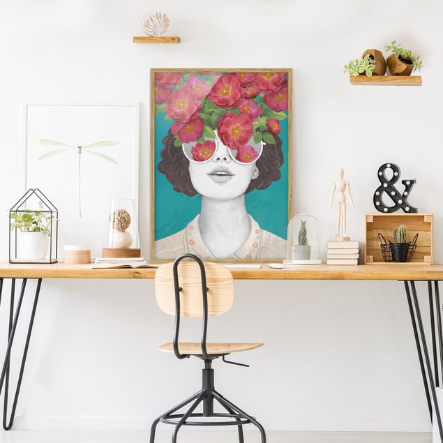 Billeder portræt Illustration Portrait Woman Collage With Flowers Glasses