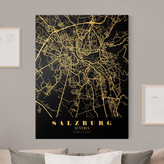 Billeder verdenskort Salzburg City Map - Classic Black