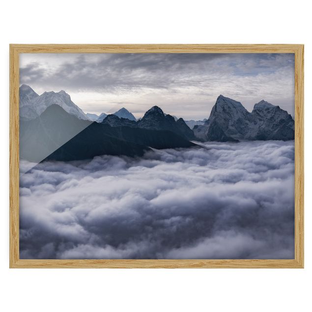 Indrammede plakater sort og hvid Sea Of ​​Clouds In The Himalayas