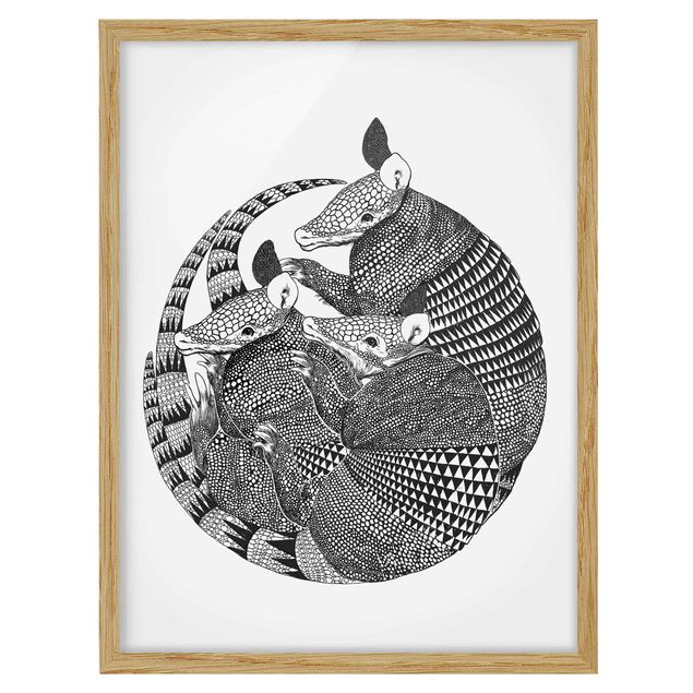 Billeder kunsttryk Illustration Armadillos Black And White Pattern