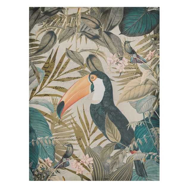 Billeder blomster Vintage Collage - Toucan In The Jungle