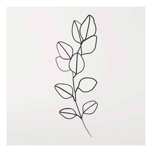 Glasbilleder sort og hvid Line Art Branch Leaves Black And White